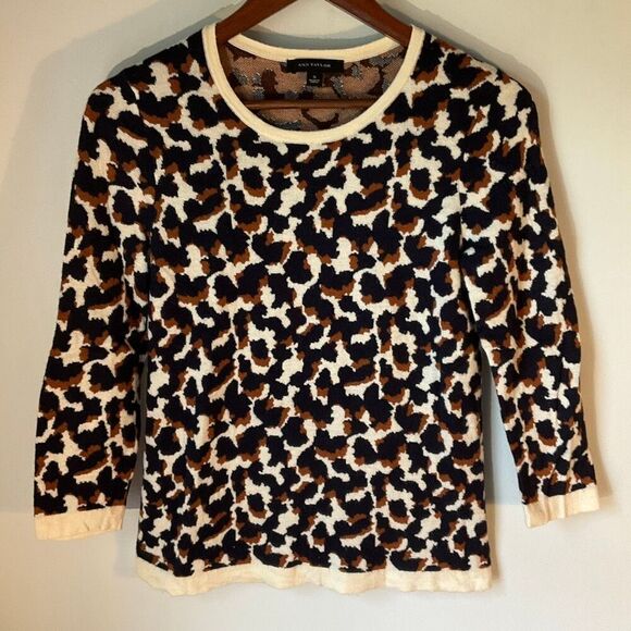 Ann Taylor Scoopneck 3/4 Sleeve Animal Print Sweater. S. Wool Blend - Picture 9 of 13